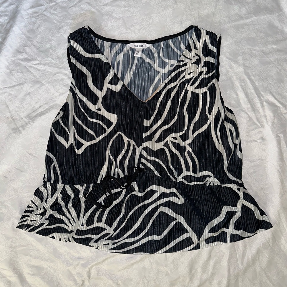 Nine West Black and White Asymmetrical Peplum Blouse